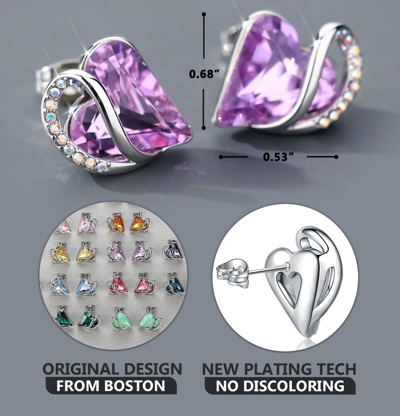 Leafael Infinity Love Earrings for Women with Birthstone Crystal for June, Valentine's Day Gifts for Mom, Wife, & Her, Heart Stud Post Earring with Alexandrite Lavender Purple Stone, Birthday Jewelry - Image 3